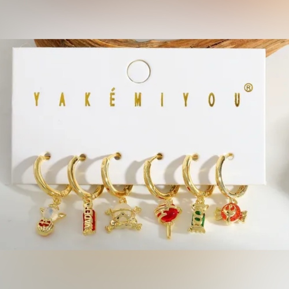 14K Gold Plated Star Wars Inspired Candy Theme Huggie Hoop Earring Set Mismatch